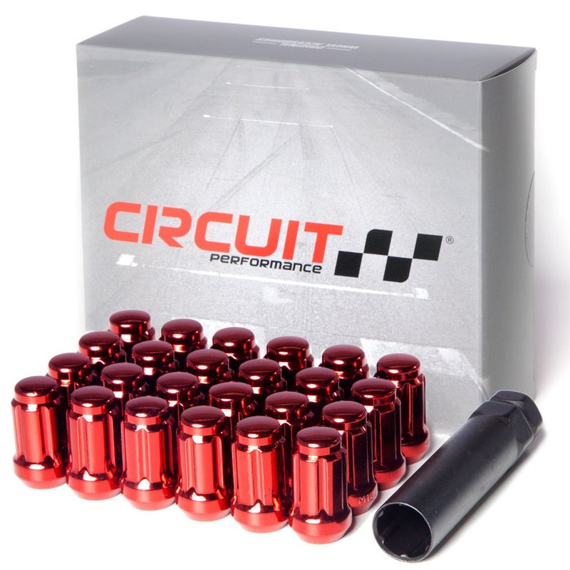 Circuit Performance Spline Drive Tuner Acorn Lug Nuts Red 12x1.5 Forged Steel (24pc + Tool) - Image 1
